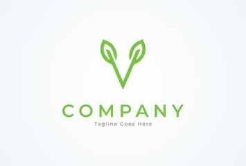 Letter V Leaf Logo. letter V with leaf combination. Flat Vector Logo Design. vector illustration	