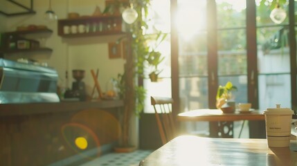 Abstract blur interior coffee shop or cafe for background : Generative AI