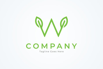 Letter W Leaf Logo. letter W with leaf combination. Flat Vector Logo Design. vector illustration	