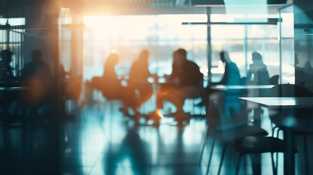 Blurred image people silhouette collaborating in office interior Defocused space for your information teamwork process Group of coworkers discussing ideas Colleagues having informal wo : Generative AI