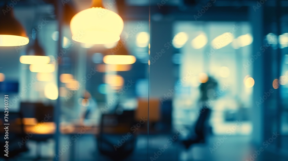 Poster blurring the background in a modern office interior evening light effect : generative ai