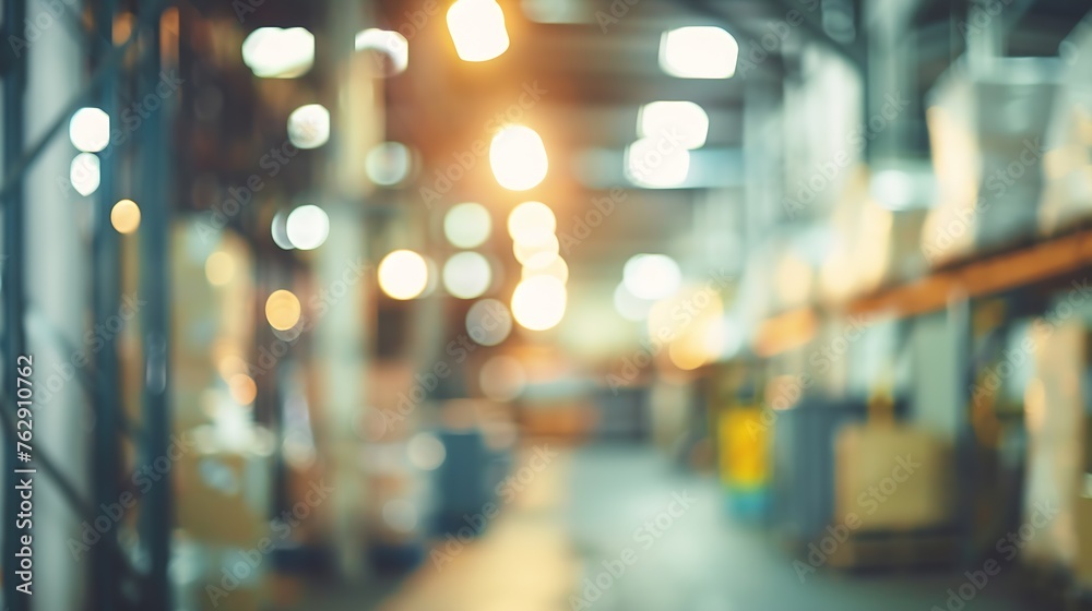 Poster blur warehouse factory storage background shipping merchandise in warehouse storage room background 
