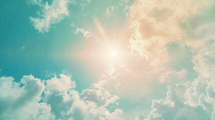 Sunshine clouds sky during morning background Bluewhite pastel heavensoft focus lens flare sunlight Abstract blurred cyan gradient of peaceful nature Open view out windows beautiful su : Generative AI