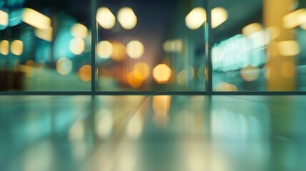 Blur background empty room of office building lobby with glass window wall bokeh light : Generative AI