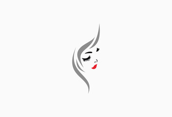 Beauty Women Face Logo. Silhouette Logotype Vector Design Template.