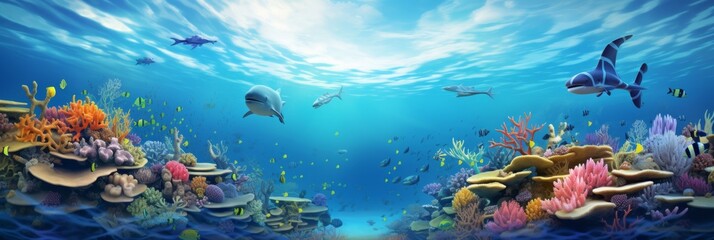 Fototapeta na wymiar Sea background with fish and carals