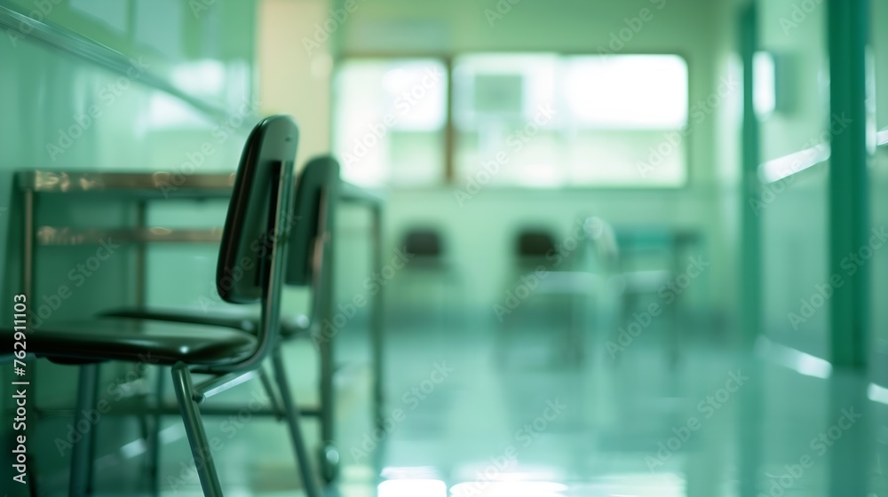 Poster blur image of hospital office room with table and chairs for background usage : Generative AI