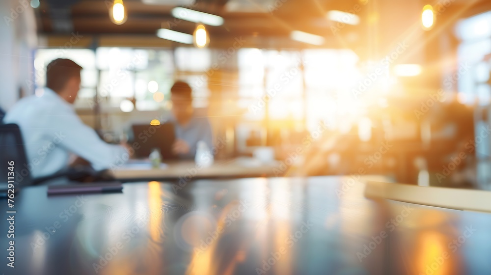 Poster Businessmen blur in the workplace or work space of table work in office with computer or shallow depth of focus of abstract background : Generative AI