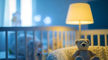 Blurred view of stylish baby room interior : Generative AI