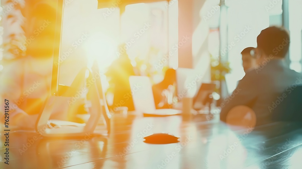 Poster businessmen blur in the workplace or work space of table work in office with computer or shallow dep