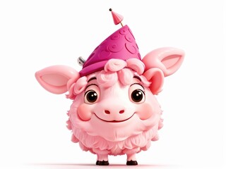Adorable Cartoon Sheep with a Joyful Smile and Party Hat