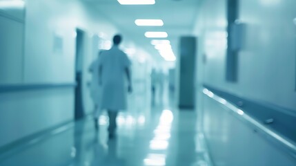 blurred for background blurred figures of doctors and nurses in a hospital corridor Doctors and nurses walking in hospital hallway blurred motion Moving human figure in the clinic corr : Generative AI
