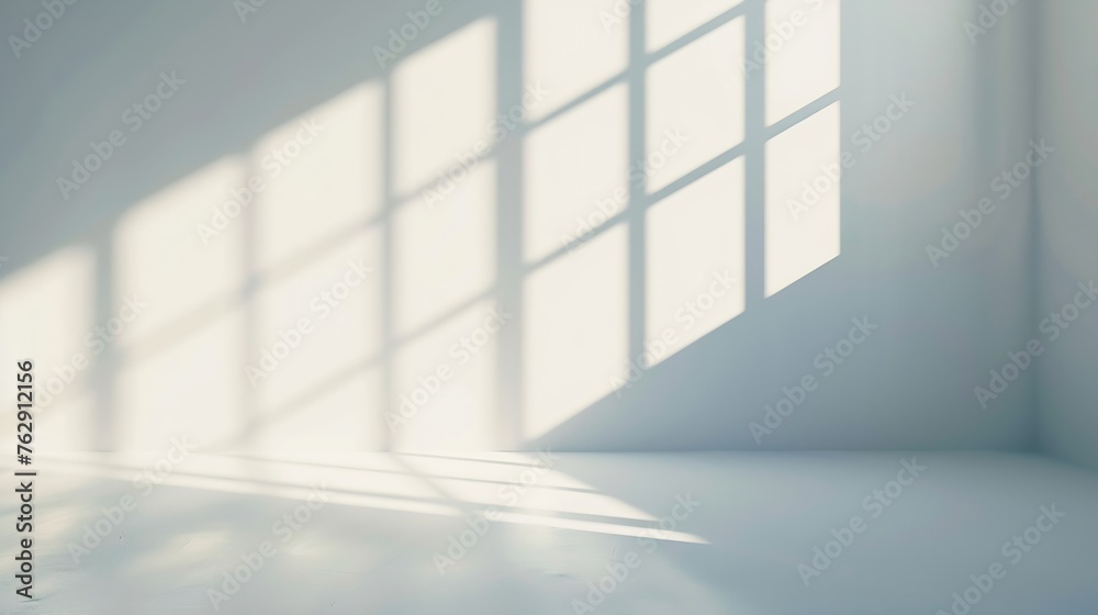 Aufkleber Blurred overlay effect for photo and mockups Wall texture with organic drop diagonal shadow and rays of light on a white wall shadows for natural light effects : Generative AI