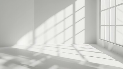 Abstract white studio background for product presentation Empty room with shadows of window Display...