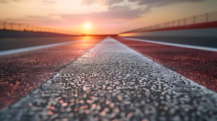 Tuinposter Evening scene asphalt international race track with starting or end line digital imaging recomposition background : Generative AI © Generative AI