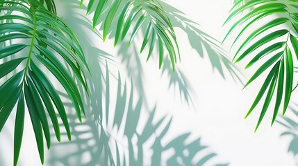 Palm tropical leaves shadow overlay on white background : Generative AI