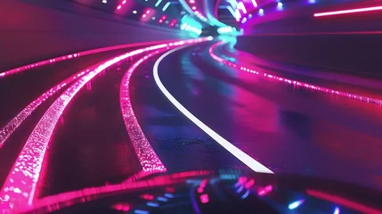 Foto op Aluminium Abstract motion curvy urban road with neon light motion effect applied  Automobile background use concept : Generative AI © Generative AI