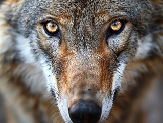 A Close Up Detailed Photo of a Wolf's Face - obrazy, fototapety, plakaty