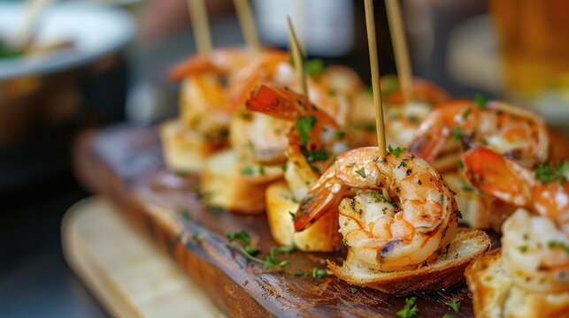 Garlic shrimp pinchos tapas from Spain.