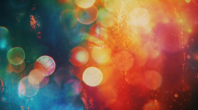 Retro film photography effect Grunge texture frame Dusted Holographic Abstract Multicolored Vintage Retro Looking Backgound Photo Rainbow Light Leaks Prism Colors Blurred city lights b : Generative AI