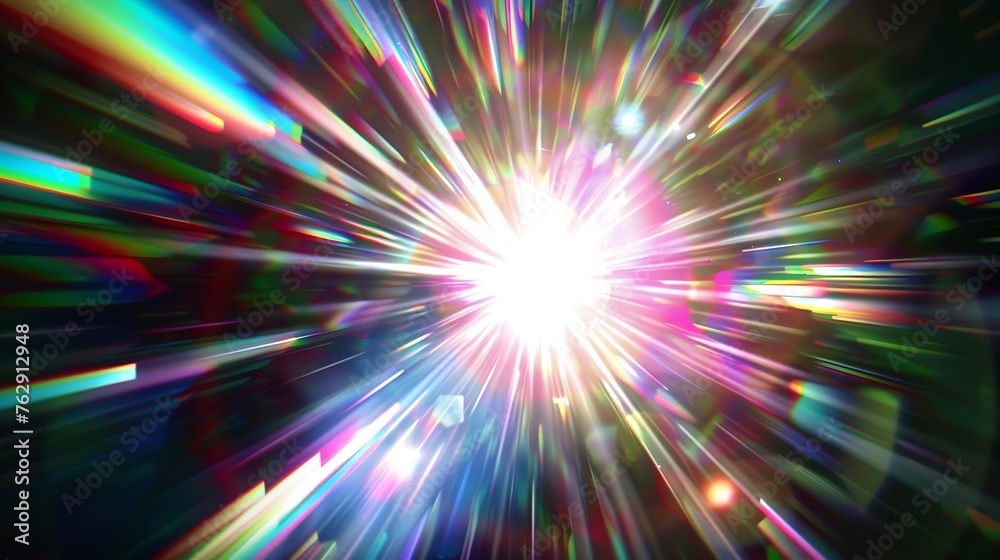Aufkleber Easy to add lens flare effects for overlay designs or screen blending mode to make highquality images Abstract sun burst digital flare iridescent glare over black background : Generative AI