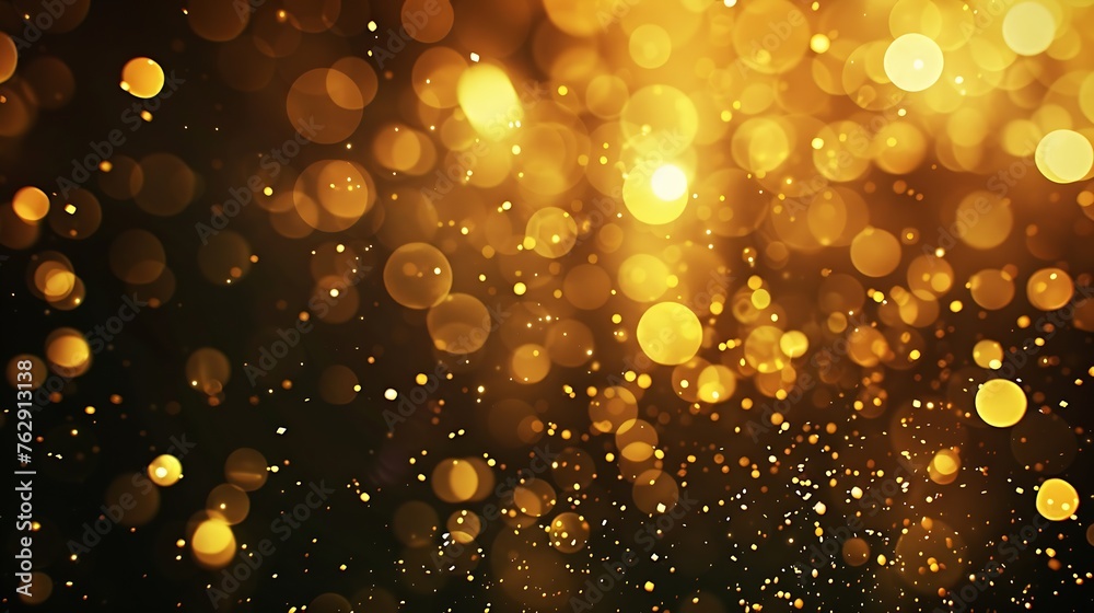 Poster golden blurred bokeh lights on black background glitter sparkle stars for celebrate overlay for your