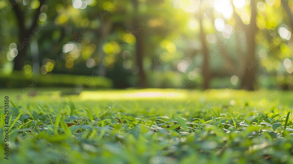 Poster blurred nature green tree in a park background natural trees and lawn with walkway in outdoor garden