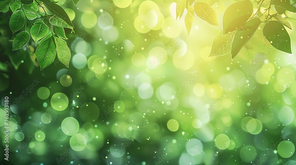 Poster Abstract blurred nature background with bokeh for creative designs Green leaves bokeh out of focus background from nature forest Green Nature spring and natural light in blur style wit : Generative AI