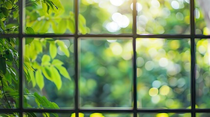Window view with Blur green bokeh light outdoor natural garden : Generative AI