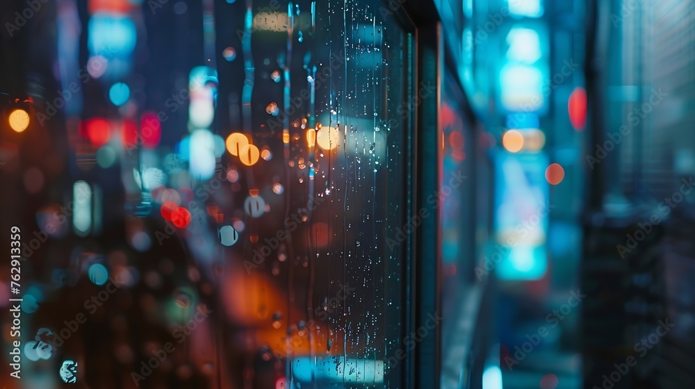 Poster wet the window with the background of the night city : generative ai