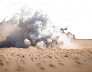 Cloud of dust coming off a dirt road with a defocused background. Generative AI