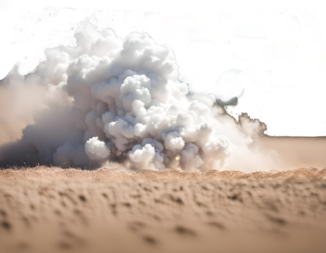 Cloud of dust coming off a dirt road with a defocused background. Generative AI