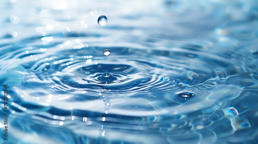 Fototapete Blue water with ripples on the surface Defocus blurred transparent blue colored clear calm water surface texture with splashes and bubbles Water waves with shining pattern texture back : Generative AI
