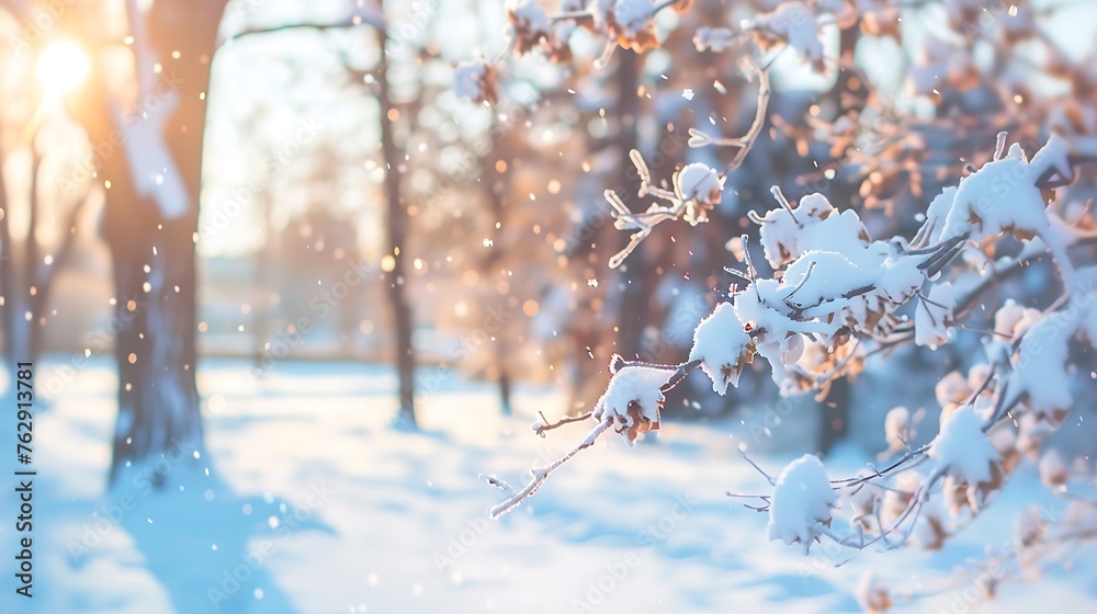 Aufkleber blurred view of park covered in snow : generative ai