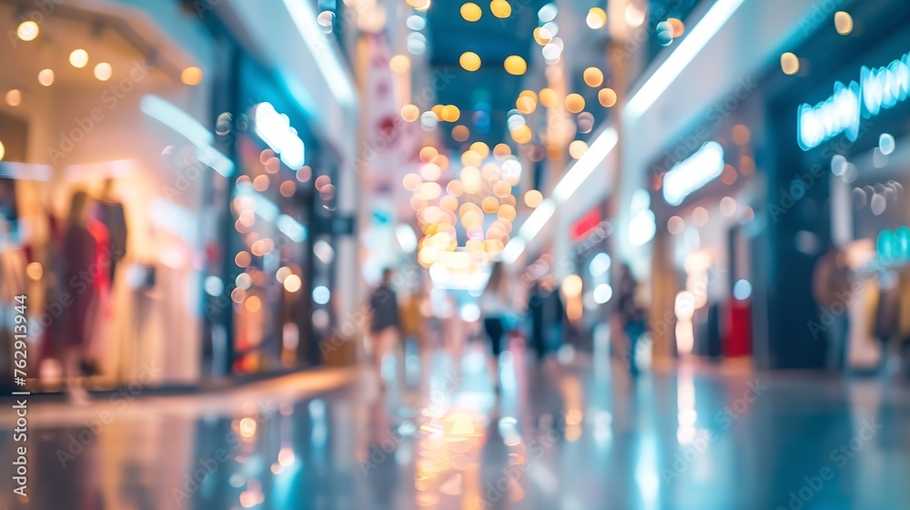 Aufkleber blurred background with bokeh light in luxury fashion shopping mall with shop window and display mod
