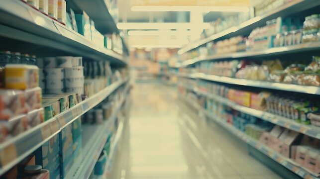 supermarket aisle and shelves blurred background : Generative AI