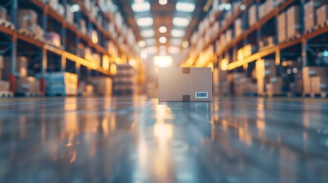 Blur warehouse background Blurred store factory industry warehouse space and hardware box for delivery with bokeh light background business logistic distribution storage cargo concept : Generative AI