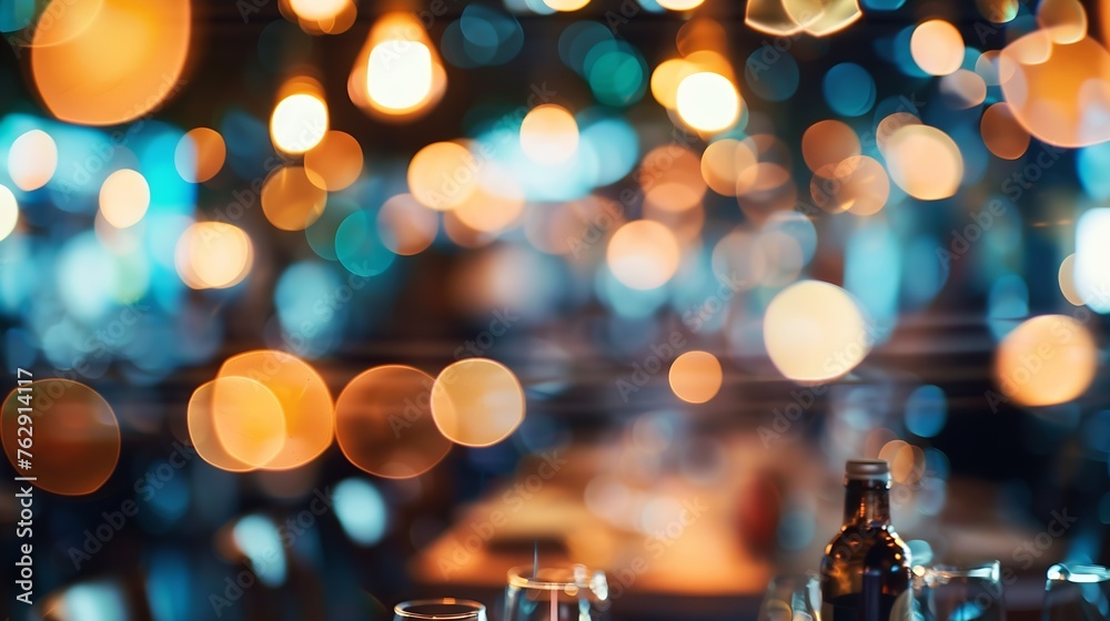 Poster Blurred background of restaurant with abstract bokeh light : Generative AI