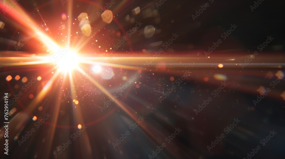 Aufkleber Easy to add lens flare effects for overlay designs or screen blending mode to make highquality images Abstract sun burst digital flare iridescent glare over black background : Generative AI