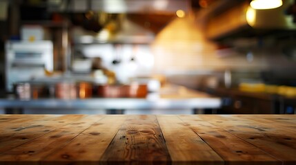 Naklejka na ściany i meble Wooden board empty table background kitchen Japanese style blurred background : Generative AI