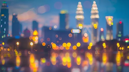 Gordijnen Blur image of Kuala Lumpur with heart bokeh : Generative AI © Generative AI