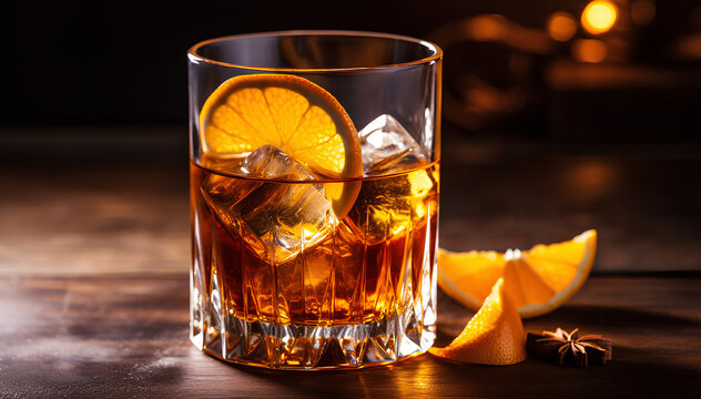 Negroni sbagliato cocktail, prosecco with Campari and vermouth. Serve in a highball glass with an orange slice