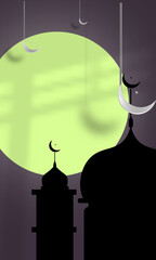 Ramadan Kareem background with mosque and moon. Vector illustration.