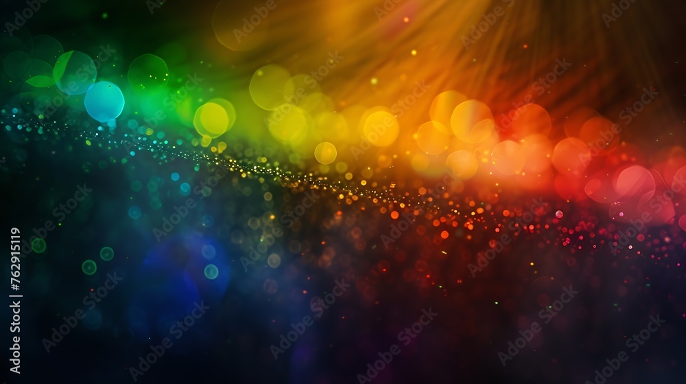 Aufkleber blur colorful warm rainbow light leaks on black background with dust texture defocused abstract dama