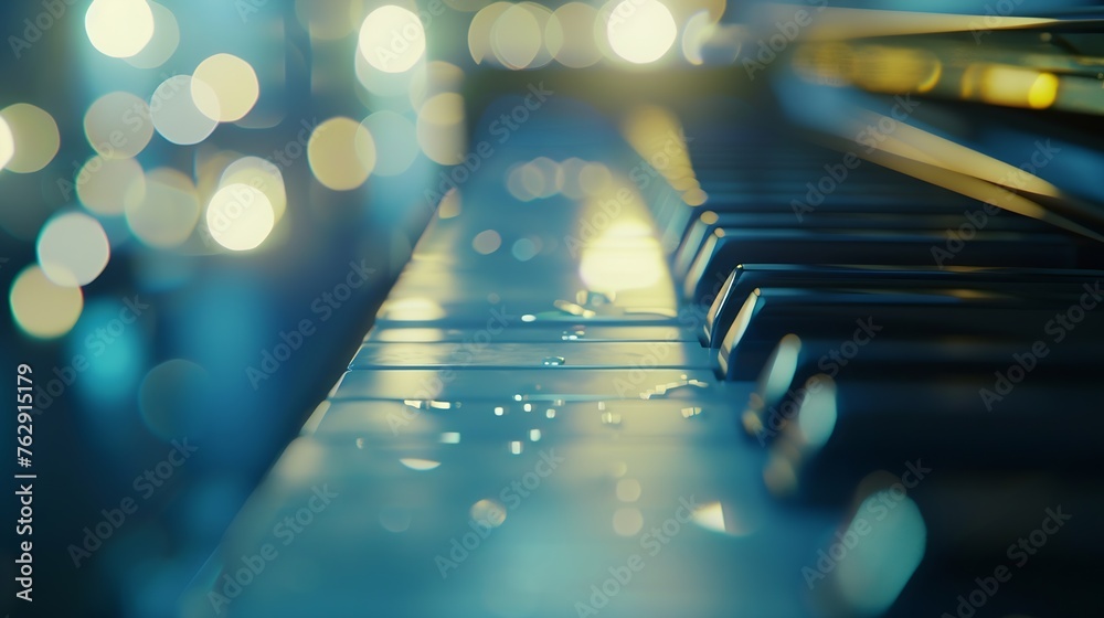 Poster Piano keys closeup on a blurred background with bokeh : Generative AI