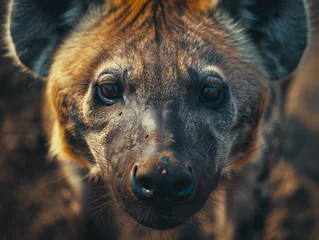 Crédence de cuisine en verre imprimé Hyène A Close Up Detailed Photo of a Hyena's Face