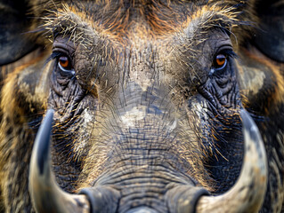 A Close Up Detailed Photo of a Warthog's Face
