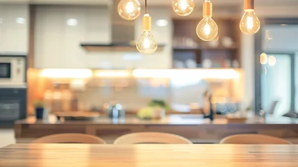 Poster Blurred backgroundModern kitchen with bokeh light vintage filter : Generative AI © Generative AI