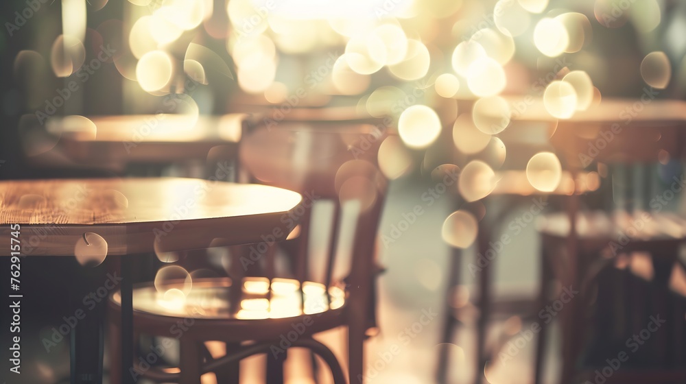 Poster blurred bokeh of the dining tables and chairs in vintage style image : generative ai