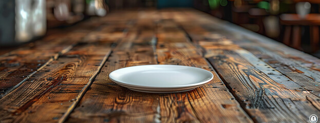 empty plate on wooden table. Created with Ai